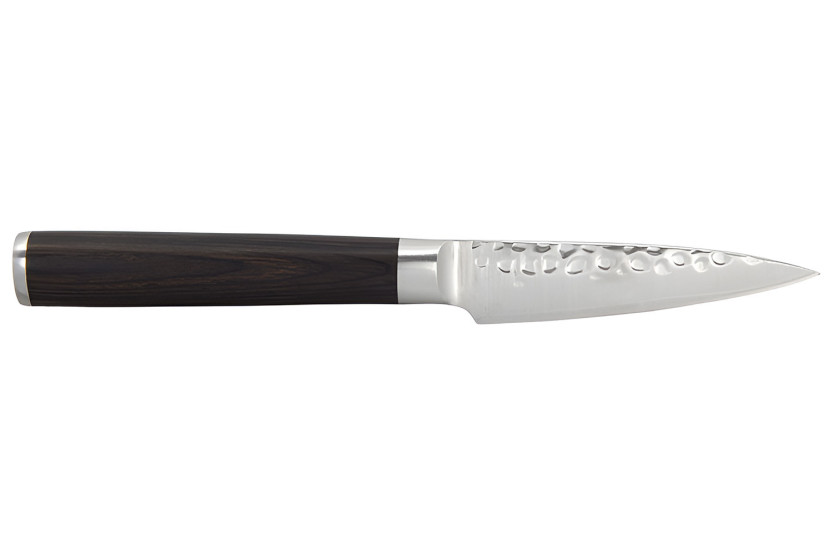 Cuchillo de cocina Hakami Sakura de 9 cm, con hoja martillada y mango de pakkawood marrón