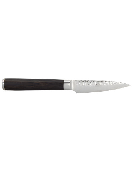 Hakami Sakura 9 cm paring knife with a hammered blade and brown pakkawood handle
