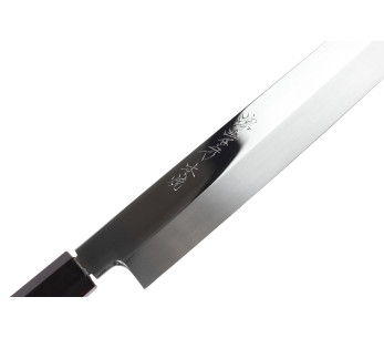 Coltello Fuguhiki da 33 cm Sakai Takayuki BS2 Honyaki con finitura a specchio in ebano e saya in magnolia nera 2