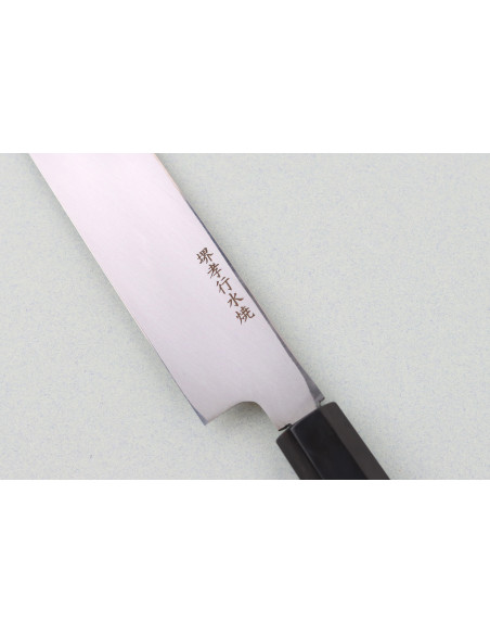 Fuguhiki-mes 33 cm Sakai Takayuki BS2 Honyaki, spiegelglans gepolijst, met handvat van ebbenhout en saya van zwart magnoliahout