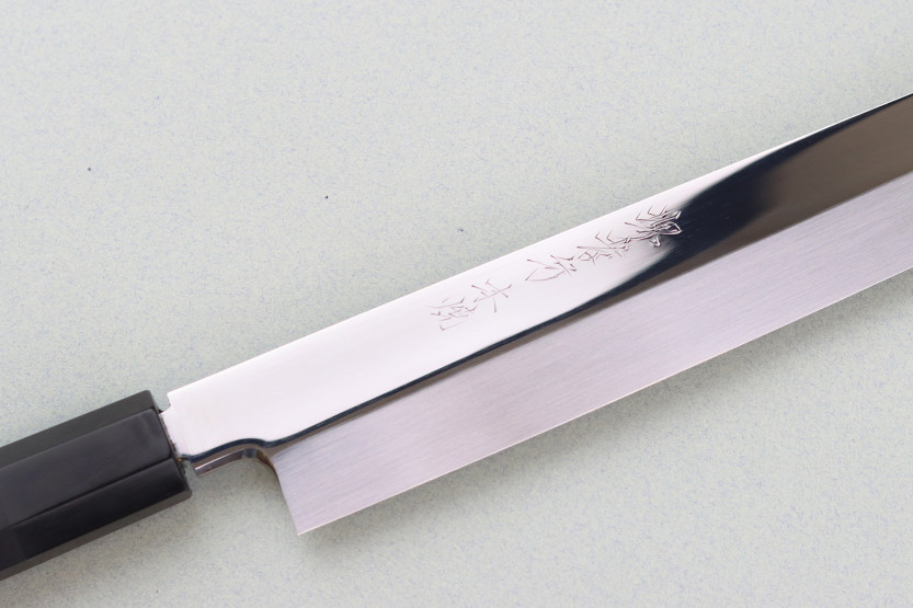 Japanisches Fuguhiki-Messer Sakai Takayuki Honyaki BS2 Fuguhiki mit Spiegelpolitur