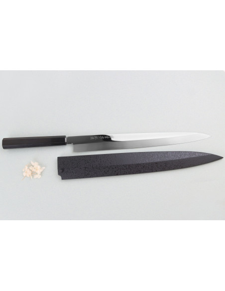 Japanisches Fuguhiki-Messer Sakai Takayuki Honyaki BS2 Fuguhiki mit Spiegelpolitur