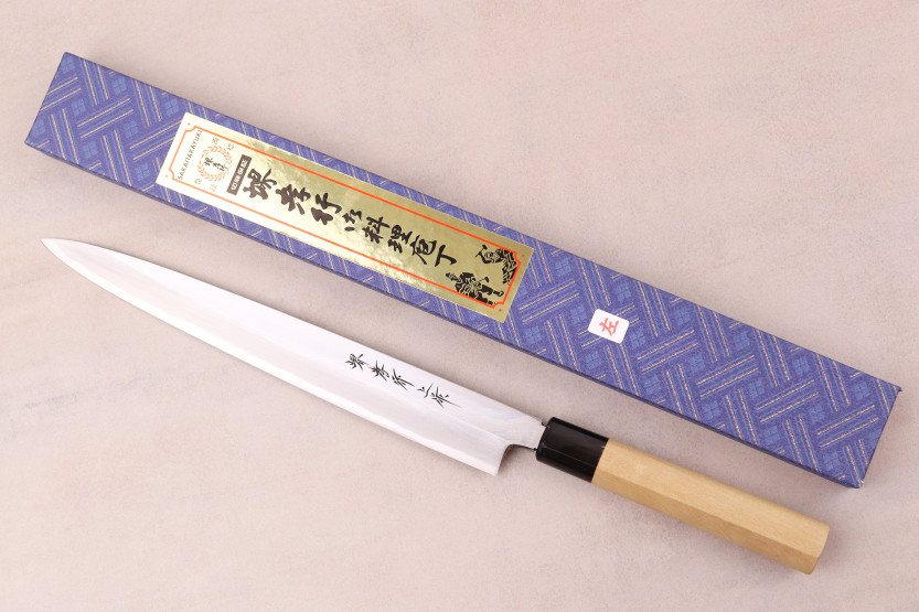 Cuchillo yanagiba japonés artesanal de Sakai Takayuki Honkasumi, de 27 cm, para zurdos