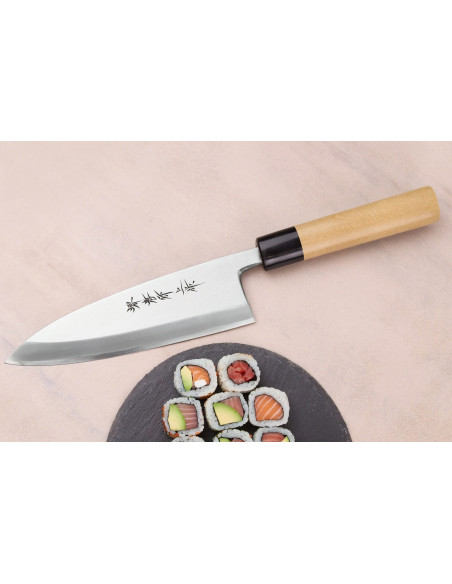 Cuchillo deba japonés artesanal de 18 cm, modelo Sakai Takayuki Honkasumi, para zurdos