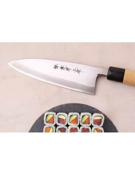 Cuchillo deba japonés artesanal de Sakai Takayuki Honkasumi, de 18 cm, para zurdos