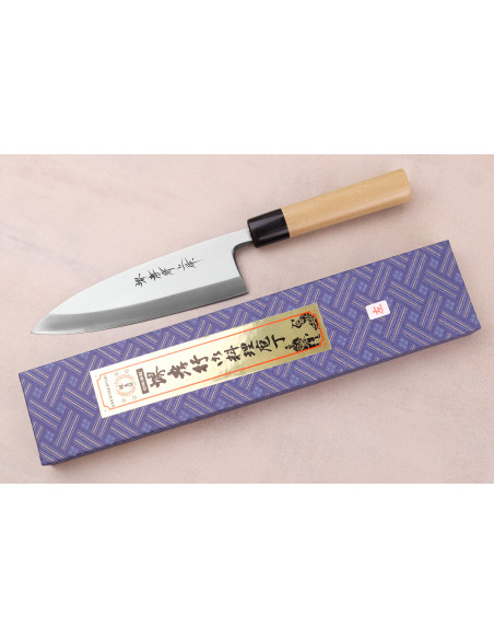 Coltello deba giapponese artigianale Sakai Takayuki Honkasumi da 18 cm per mancini