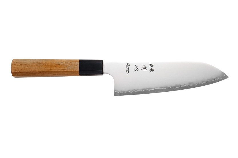 Håndlaget japansk santokukniv fra Hatsukokoro Chromax, 16,5 cm, med teak-skaft