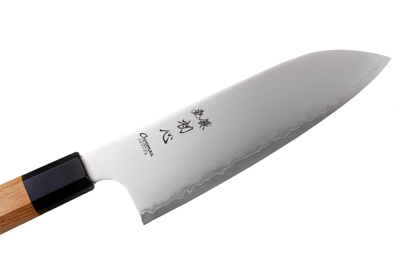 Handcrafted Japanese Hatsukokoro Chromax 16.5 cm Santoku Knife with Teak Handle