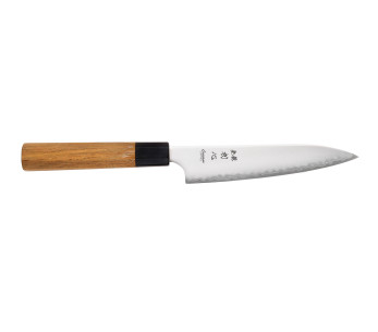 Faca universal japonesa artesanal Hatsukokoro Chromax de 14 cm com cabo em teca