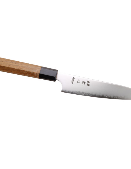 Handgemaakt Japans Hatsukokoro Chromax-universeelmes van 14 cm met teakhouten heft