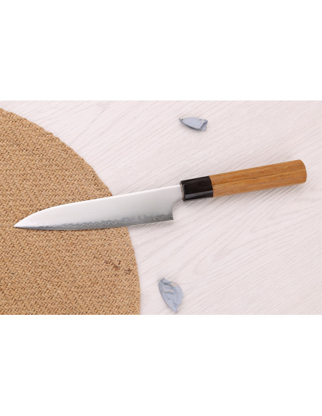 Håndlaget japansk universalkniv «Hatsukokoro Chromax», 14 cm, med teak-skaft