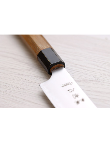 Cuchillo universal japonés artesanal Hatsukokoro Chromax de 14 cm con mango de teca