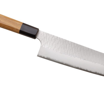 Cuchillo nakiri kiritsuke japonés artesanal de 17 cm de Nigara Hamono, con acabado Migaki Tsuchime, acero SG2 y mango de teca 2