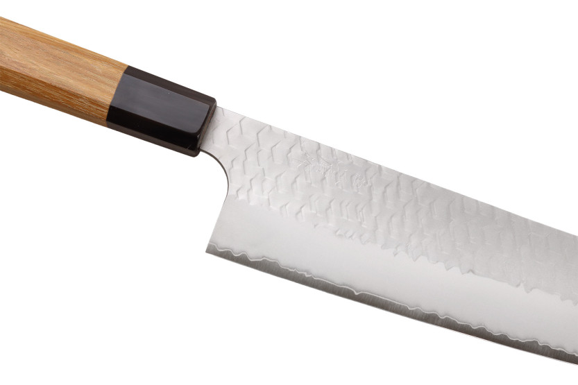 Handgjord japansk nakiri-kiritsuke-kniv, 17 cm, Nigara Hamono, Migaki Tsuchime, SG2, teak