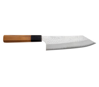 Handgjord japansk bunka -kniv, 17 cm, från Nigara Hamono, Migaki Tsuchime, SG2, teak