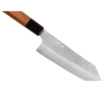 Handgemaakt Japans Bunka -mes van 17 cm, Nigara Hamono, Migaki Tsuchime, SG2, teak 2