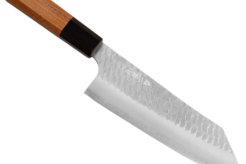 Handgjord japansk Bunka-kniv, 17 cm, från Nigara Hamono, Migaki Tsuchime, SG2, teak