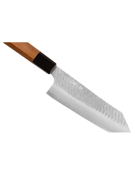 Handgefertigtes japanisches Bunka -Messer, 17 cm, Nigara Hamono, Migaki Tsuchime, SG2, Teakholz