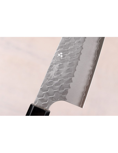 Håndlavet japansk Bunka -kniv, 17 cm, fra Nigara Hamono, Migaki Tsuchime, SG2, teak