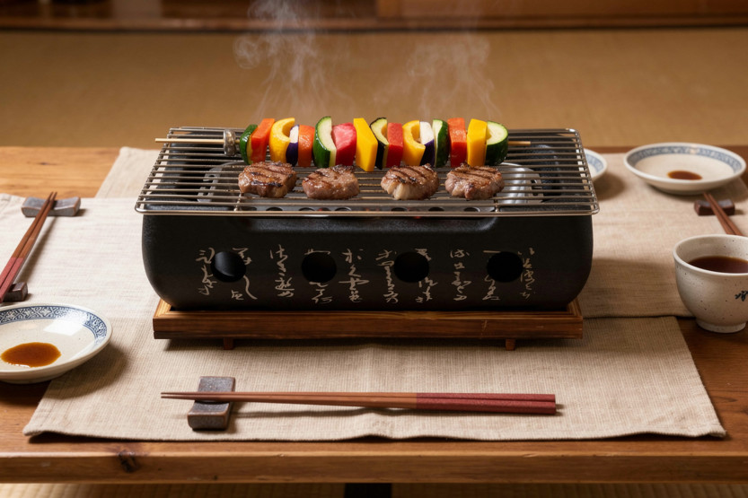 Barbacoa de mesa Wusaki de estilo japonés, 34 x 17 cm, para carbón vegetal
