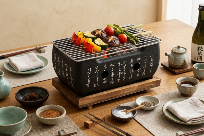 Churrasqueira de mesa Wusaki ao estilo japonês, 24 x 12,5 cm, a carvão vegetal