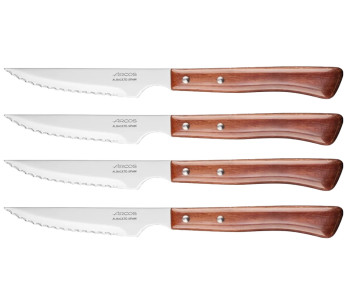 Coffret de 4 couteaux à steak/pizza Arcos lame dentelée 11cm manche en bois de hêtre compressé