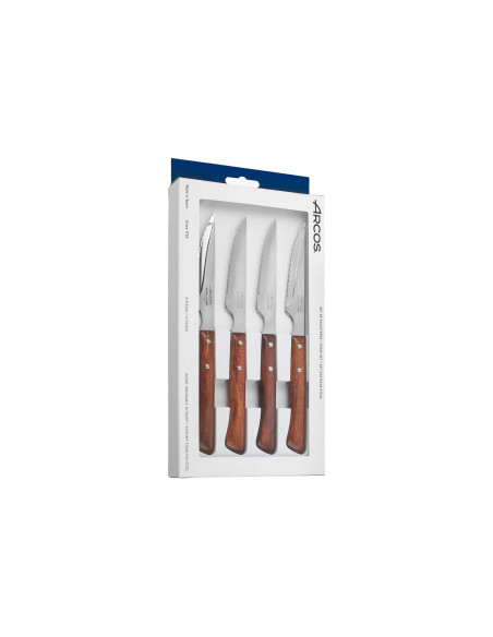 Coffret de 4 couteaux à steak/pizza Arcos lame dentelée 11cm manche en bois de hêtre compressé