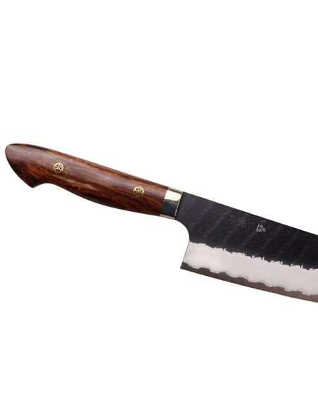17 cm Handcrafted Japanese Nigara Hamono Black Tsuchime SG2 Santoku Knife with Ironwood Handle
