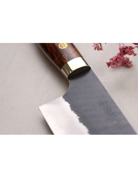 17 cm Handcrafted Japanese Nigara Hamono Black Tsuchime SG2 Santoku Knife with Ironwood Handle