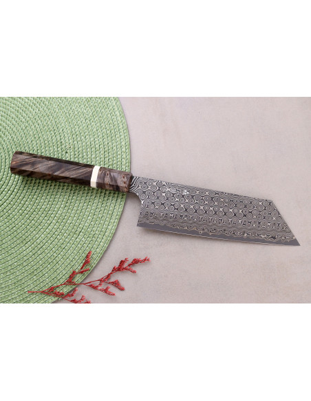 Faca nakiri kiritsuke japonesa artesanal de 17 cm, Nigara Hamono Anmon Damascus SG2