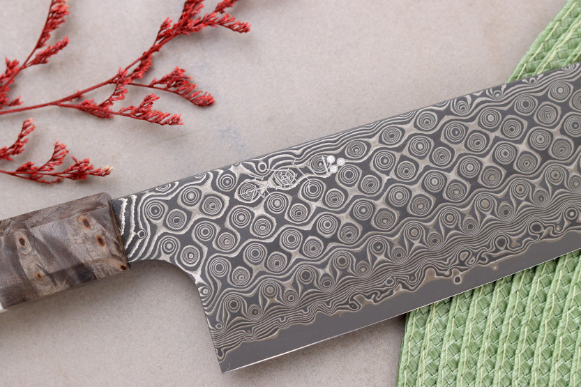 Handgemaakt Japans nakiri-kiritsuke-mes van 17 cm, Nigara Hamono Anmon Damascus SG2