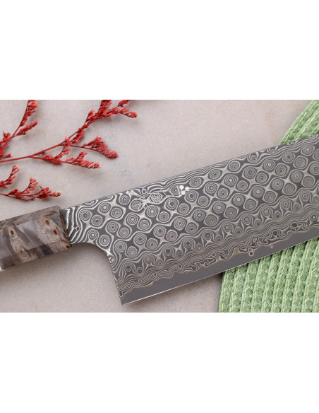 Handgefertigtes japanisches Nakiri-Kiritsuke-Messer, 17 cm, von Nigara Hamono Anmon, Damaszener-Stahl SG2