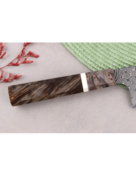 Faca nakiri kiritsuke japonesa artesanal de 17 cm, da marca Nigara Hamono Anmon Damascus SG2
