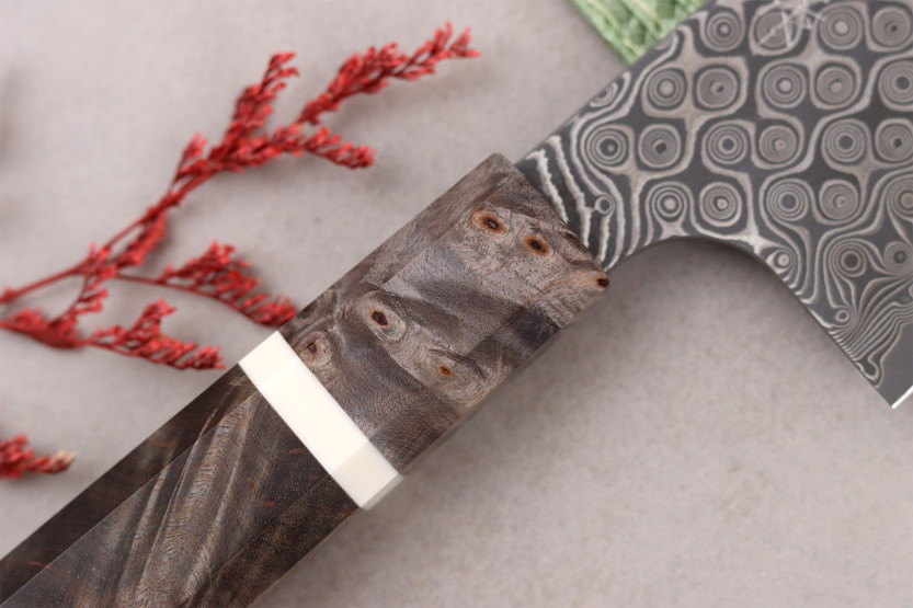 Faca nakiri kiritsuke japonesa artesanal de 17 cm, Nigara Hamono Anmon Damascus SG2