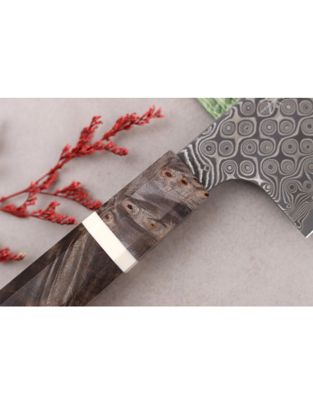 Handgemaakt Japans nakiri kiritsuke-mes van 17 cm, Nigara Hamono Anmon Damascus SG2