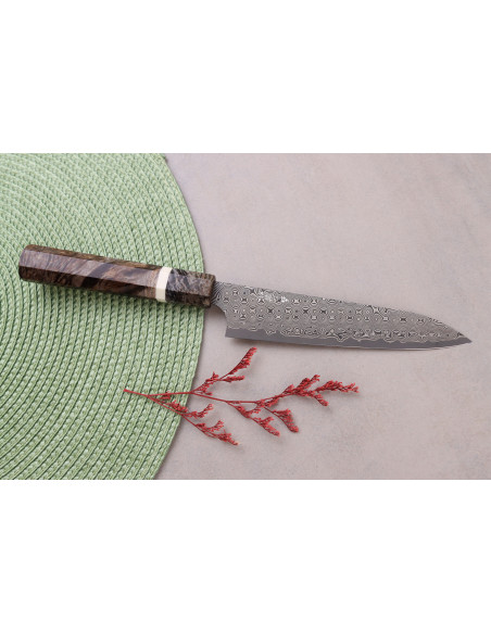 Cuchillo universal japonés artesanal de 14 cm, Nigara Hamono Anmon Damasco SG2