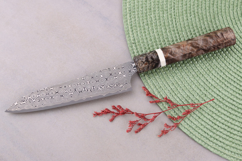 Faca universal japonesa artesanal de 14 cm da Nigara Hamono Anmon Damascus SG2