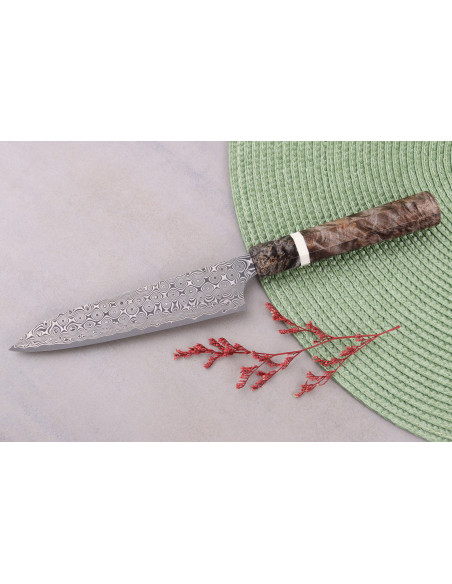 Handgemaakt Japans universaalmes van 14 cm, Nigara Hamono Anmon Damascus SG2