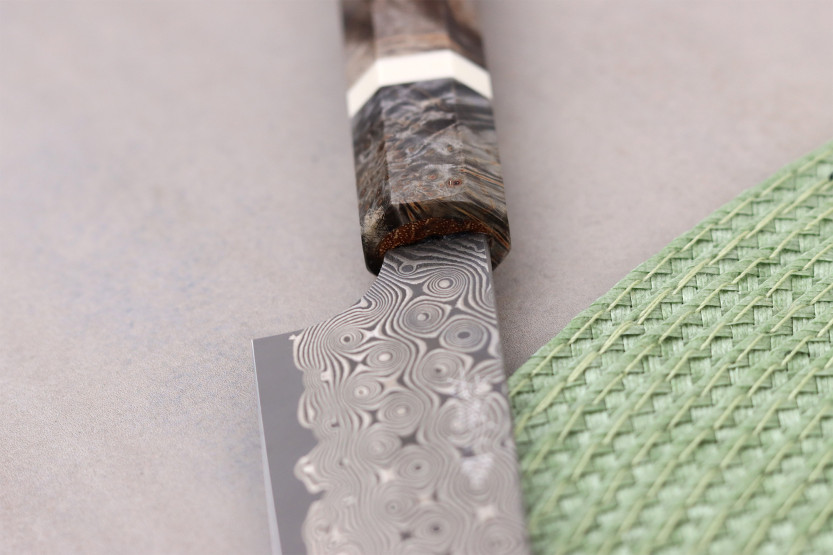 Faca universal japonesa artesanal de 14 cm, Nigara Hamono Anmon Damascus SG2