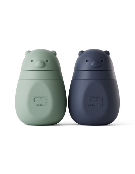 Set di 2 contenitori riutilizzabili Monbento Yummy per compote, per neonati e bambini, verde e blu