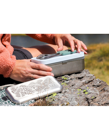Monbento Slim Box groene reisbestekset