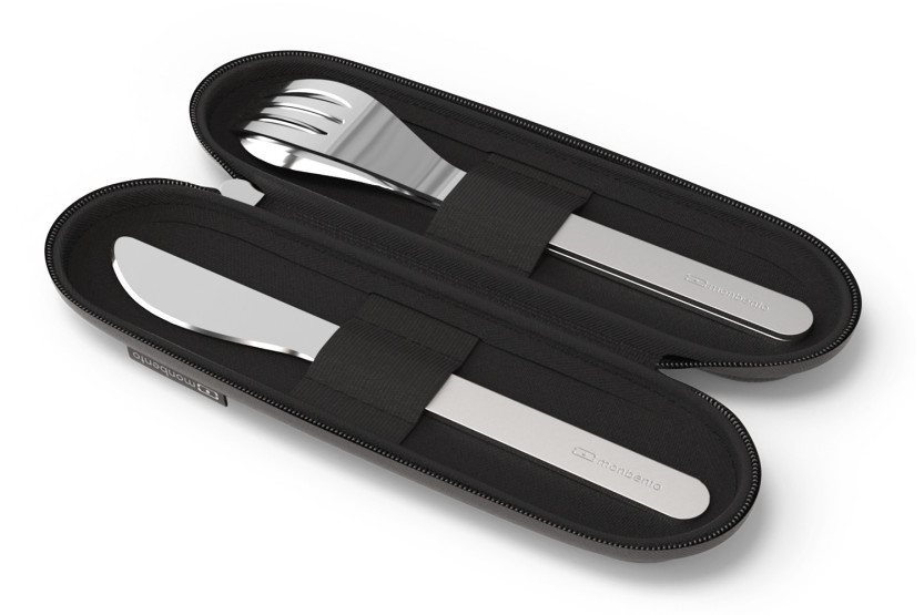 Monbento Slim Nest Reisbesteckset in Schwarz mit Aufbewahrungsetui