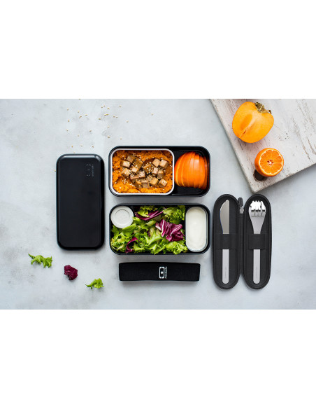 Monbento Slim Nest bestikk-sett i svart med oppbevaringsetui