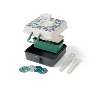 Monbento Snacky Kids' Lunch Box with Camo Blue Cutlery 2