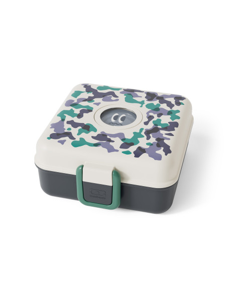 Monbento Snacky-lunchbox voor kinderen met bestek in camouflageblauw