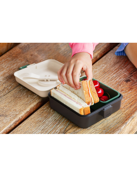 Monbento Snacky Kids' Lunch Box with Camo Blue Cutlery
