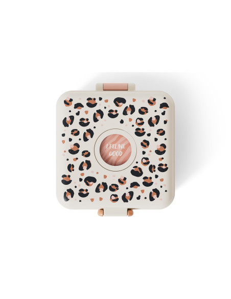 Contenitore per panini per bambini Monbento Snacky con posate rosa leopardato