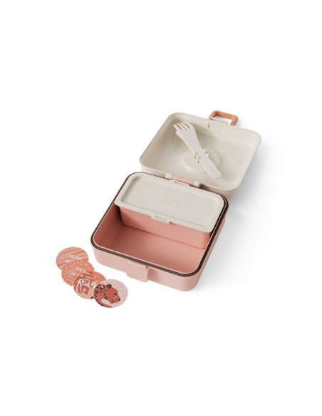 Contenitore per panini per bambini Monbento Snacky con posate rosa leopardato