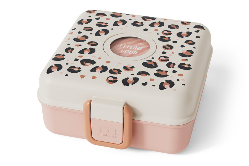 Monbento Snacky Kids' Lunch Box with Leopard-Print Pink Cutlery