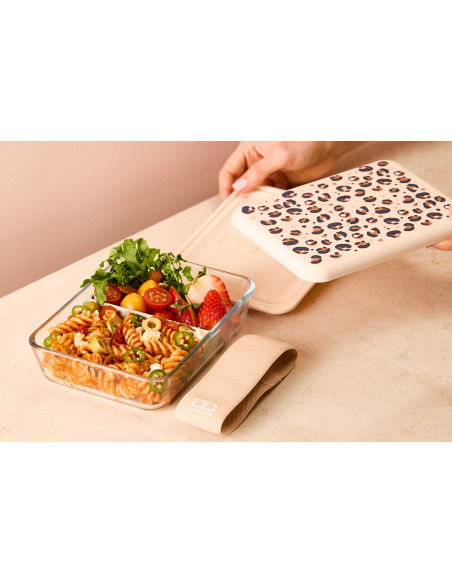 Fiambrera de cristal Monbento x Pyrex® Pure, 600 ml, con estampado de leopardo